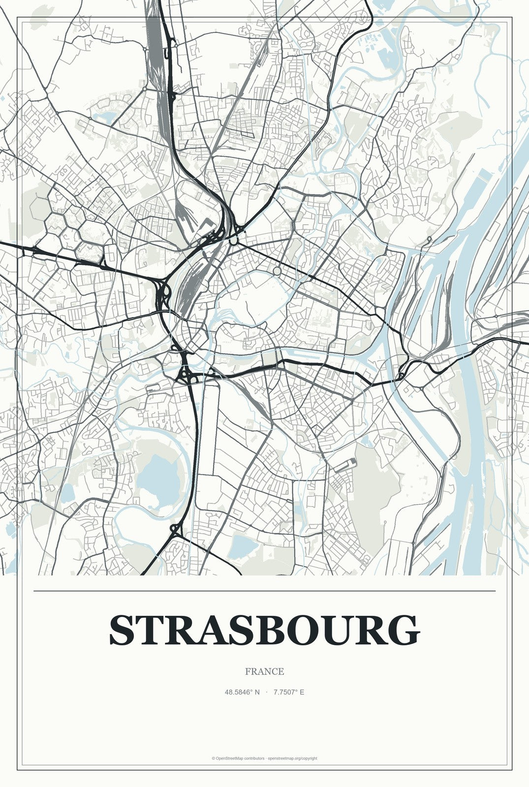 Strasbourg, France City Map Aluminum Sign in Gallery Air style