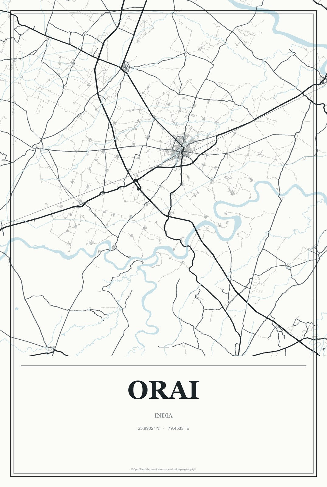 Orai, India City Map Aluminum Sign in Gallery Air style