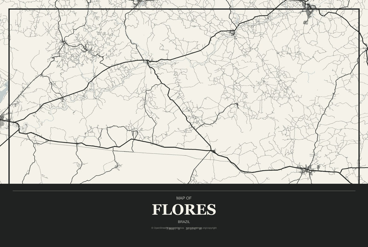 Flores, Brazil City Map Aluminum Sign in Museum Plaque style