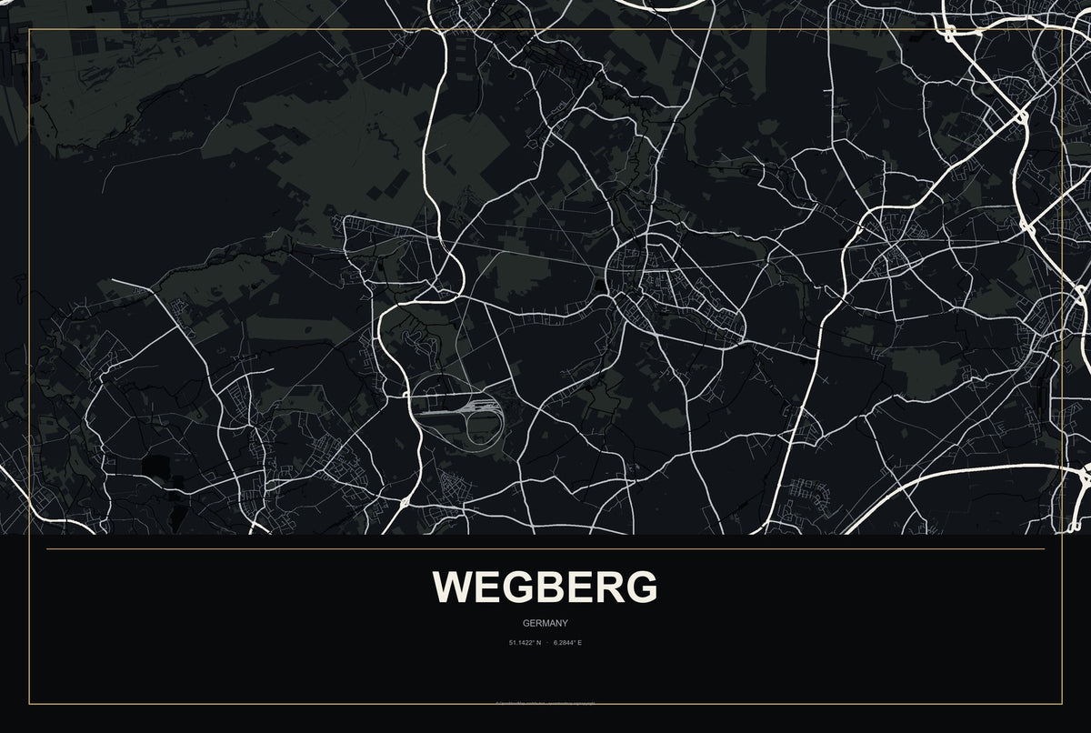 Wegberg, Germany City Map Aluminum Sign in Metropolitan Noir style