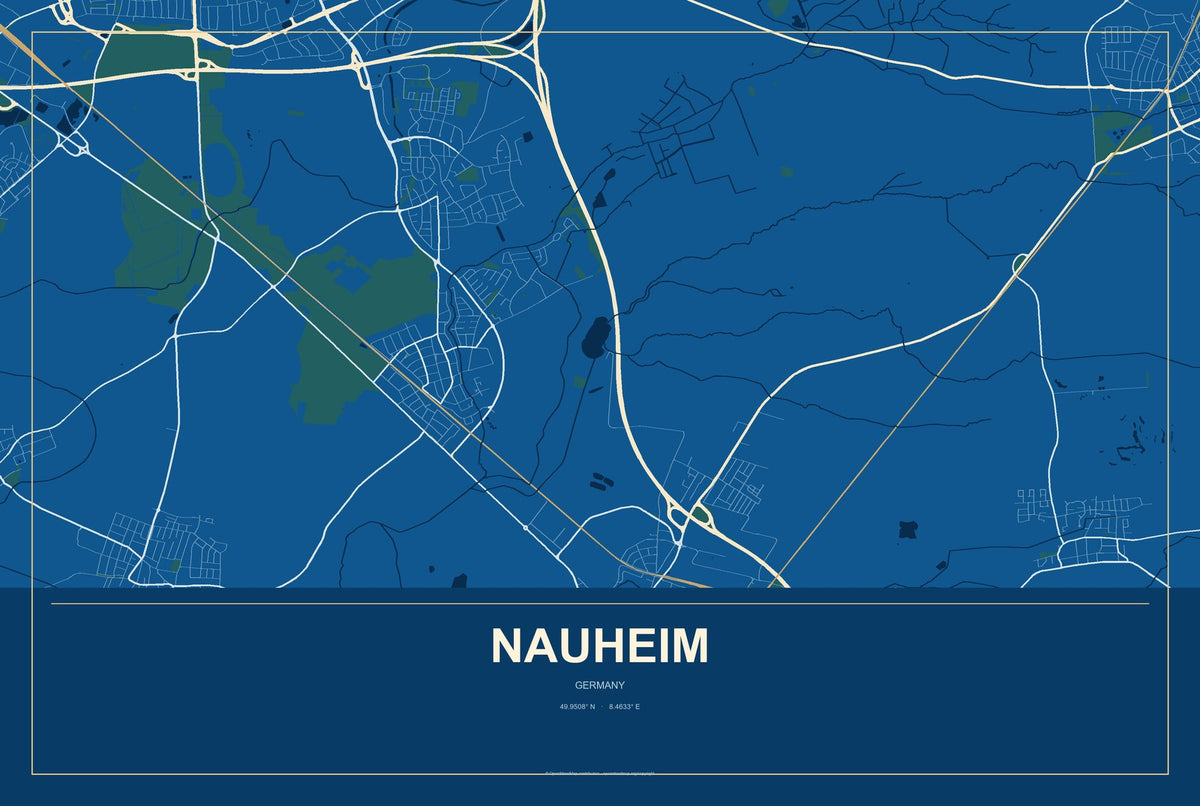 Nauheim, Germany City Map Aluminum Sign in Harbor Cobalt style