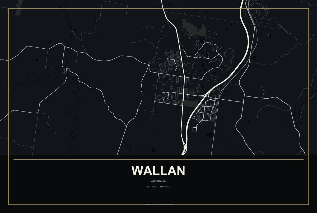 Wallan, Australia City Map Aluminum Sign in Metropolitan Noir style