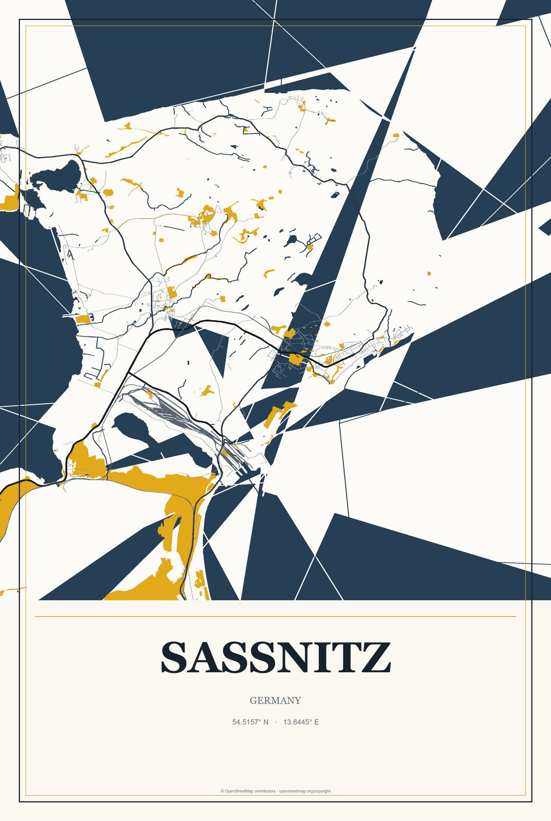 Sassnitz, Germany City Map Aluminum Sign in Citrine Modern style