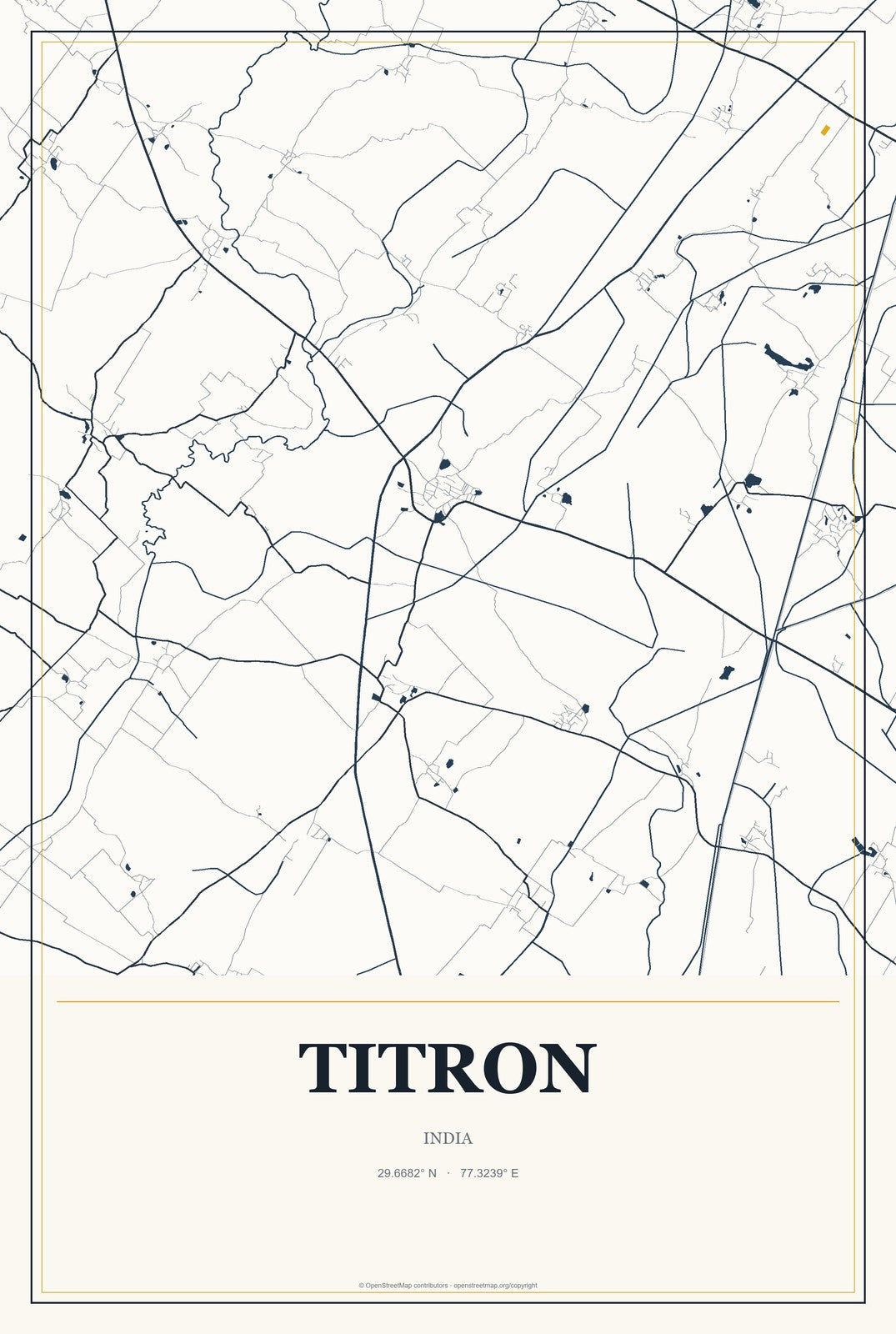 Titron, India City Map Aluminum Sign in Citrine Modern style