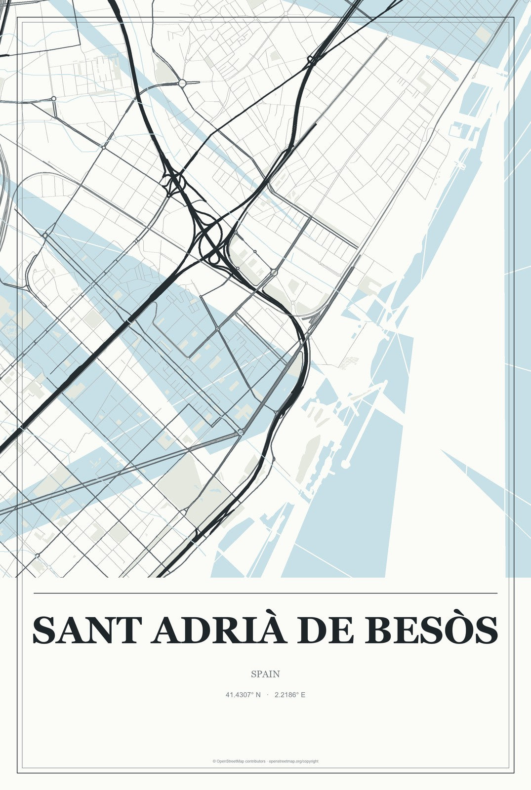 Sant Adrià de Besòs, Spain City Map Aluminum Sign in Gallery Air style