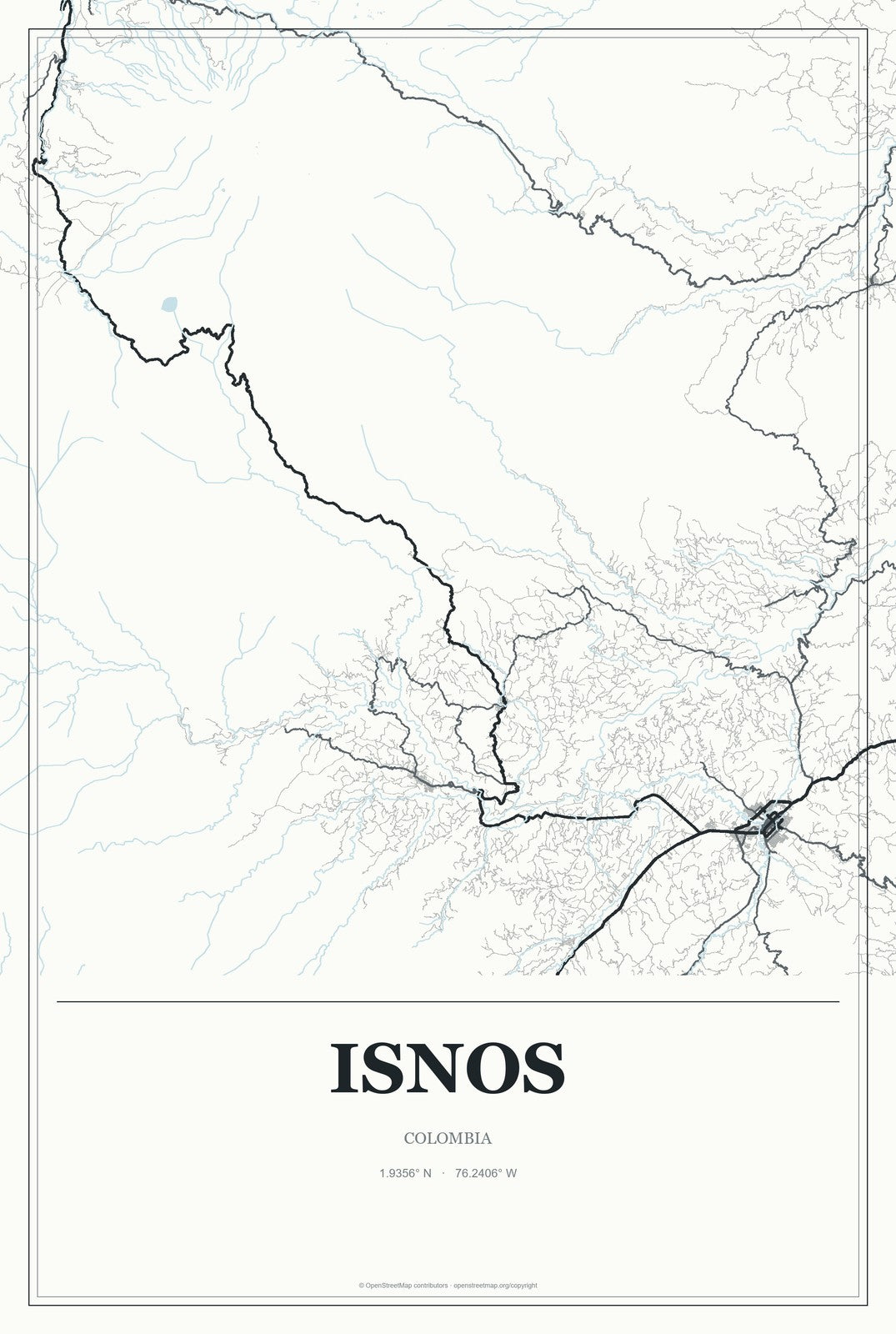 Isnos, Colombia City Map Aluminum Sign in Gallery Air style