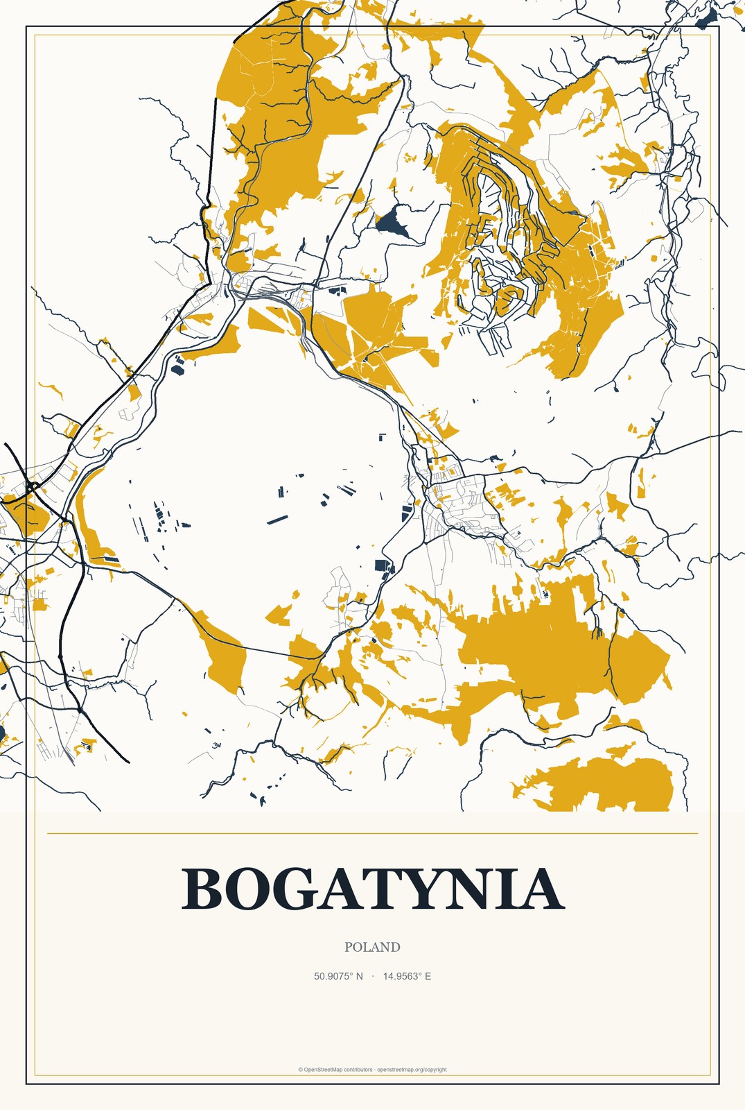 Bogatynia, Poland City Map Aluminum Sign in Citrine Modern style