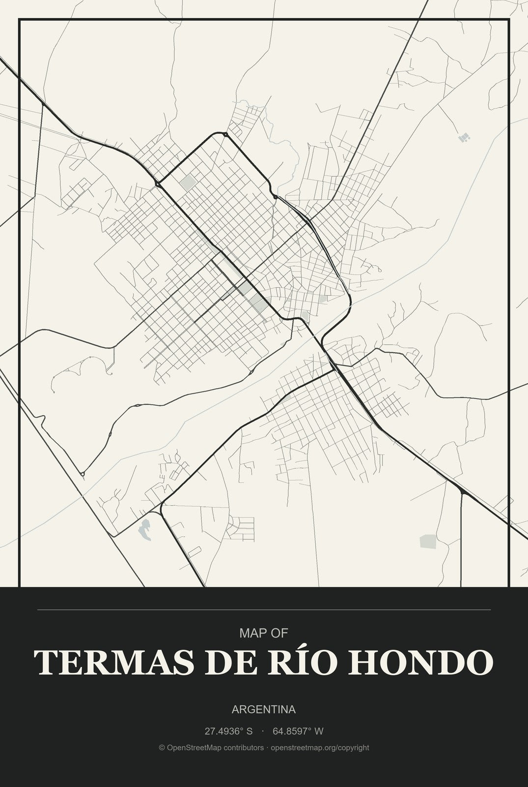 Termas de Río Hondo, Argentina City Map Aluminum Sign in Museum Plaque style