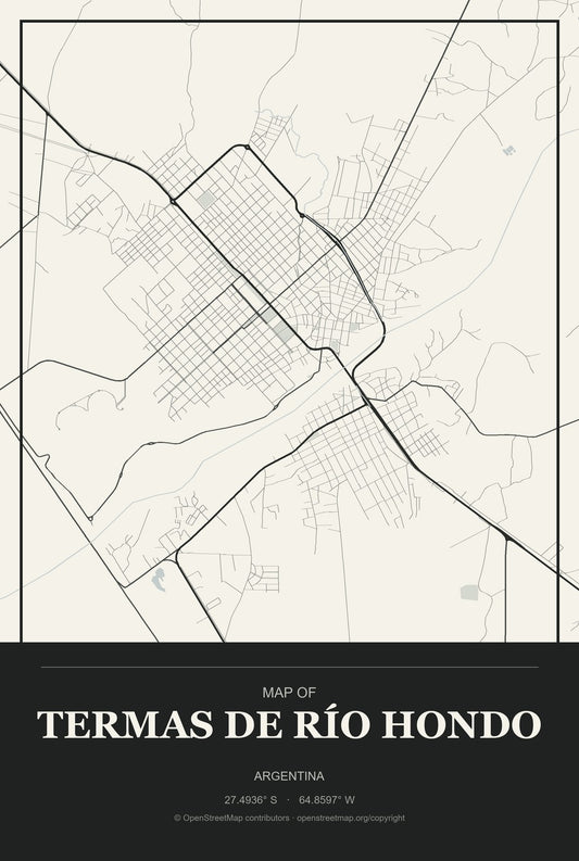Termas de Río Hondo, Argentina City Map Aluminum Sign in Museum Plaque style