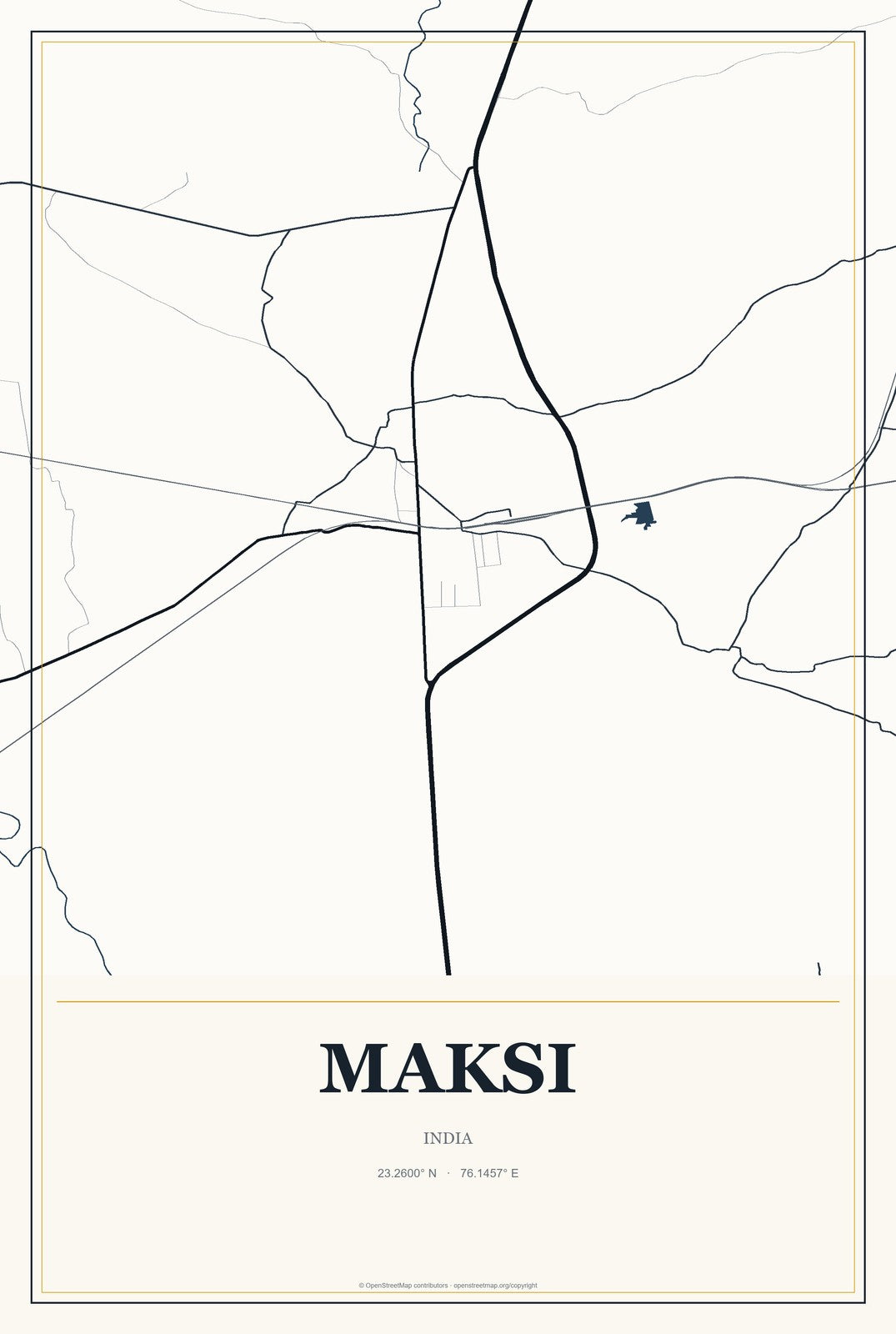 Maksi, India City Map Aluminum Sign in Citrine Modern style