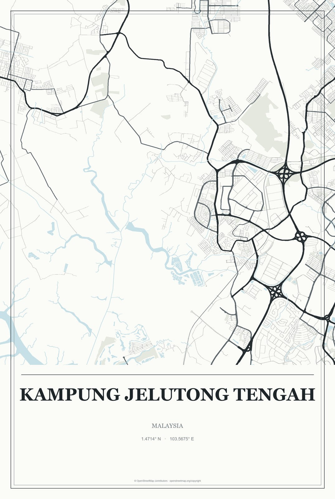 Kampung Jelutong Tengah, Malaysia City Map Aluminum Sign in Gallery Air style