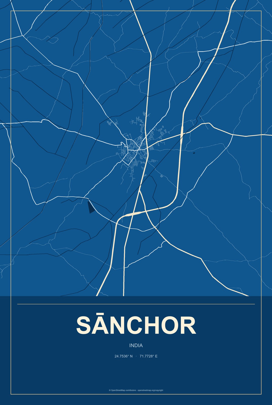 Sānchor, India City Map Aluminum Sign in Harbor Cobalt style