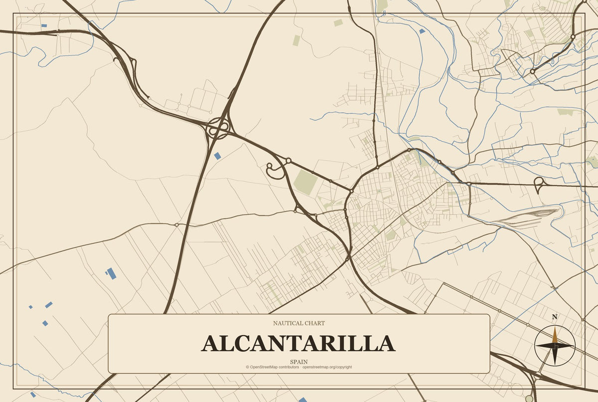 Alcantarilla, Spain City Map Aluminum Sign in Heritage Nautical style