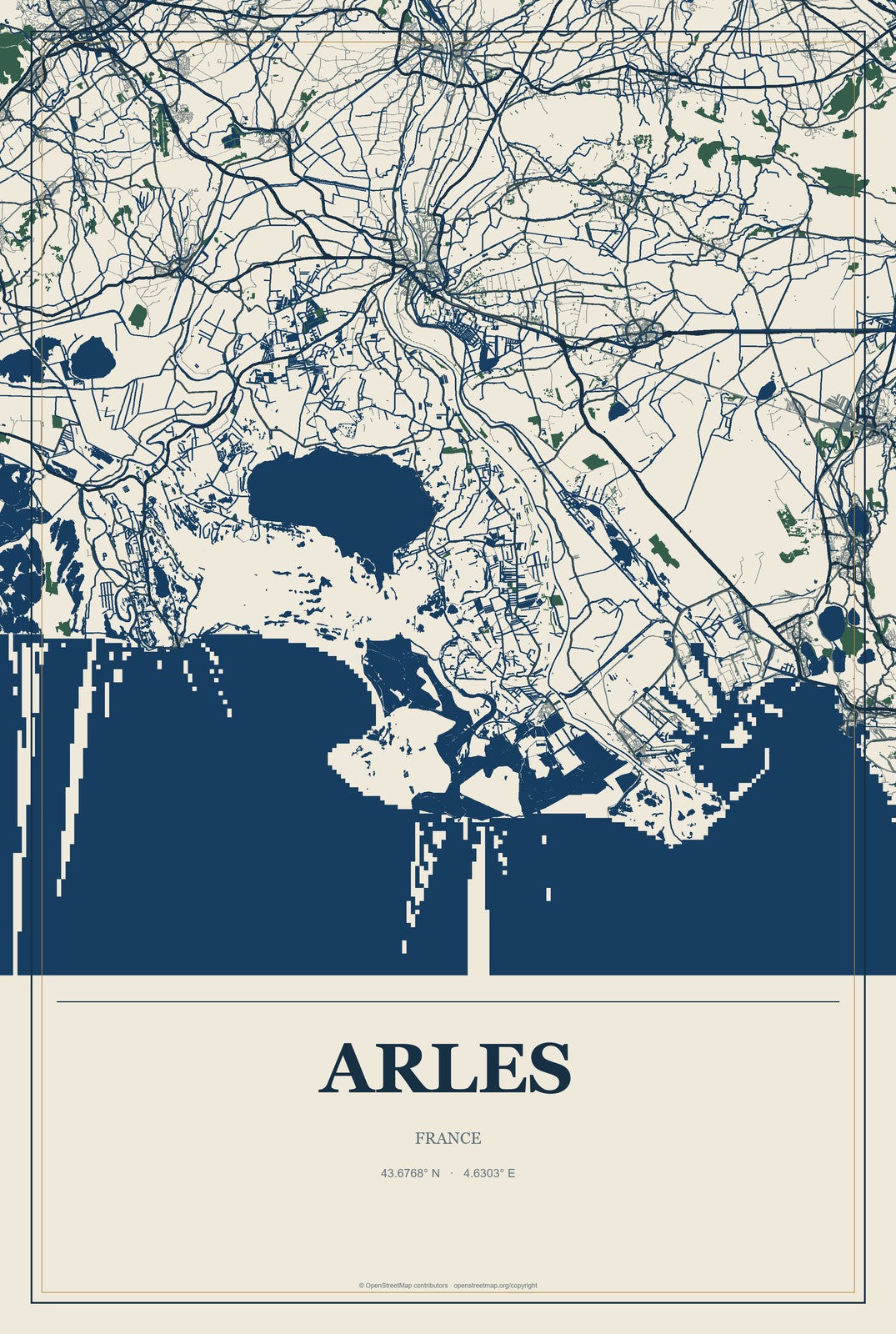 Arles, France City Map Aluminum Sign in Coastal Cutout style