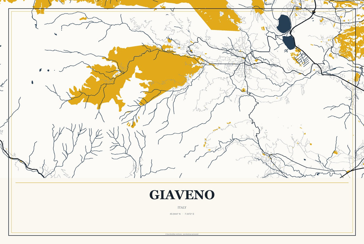 Giaveno, Italy City Map Aluminum Sign in Citrine Modern style