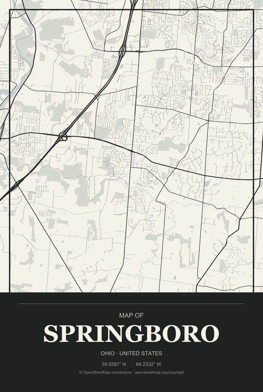 Springboro, Ohio City Map Aluminum Sign in Museum Plaque style