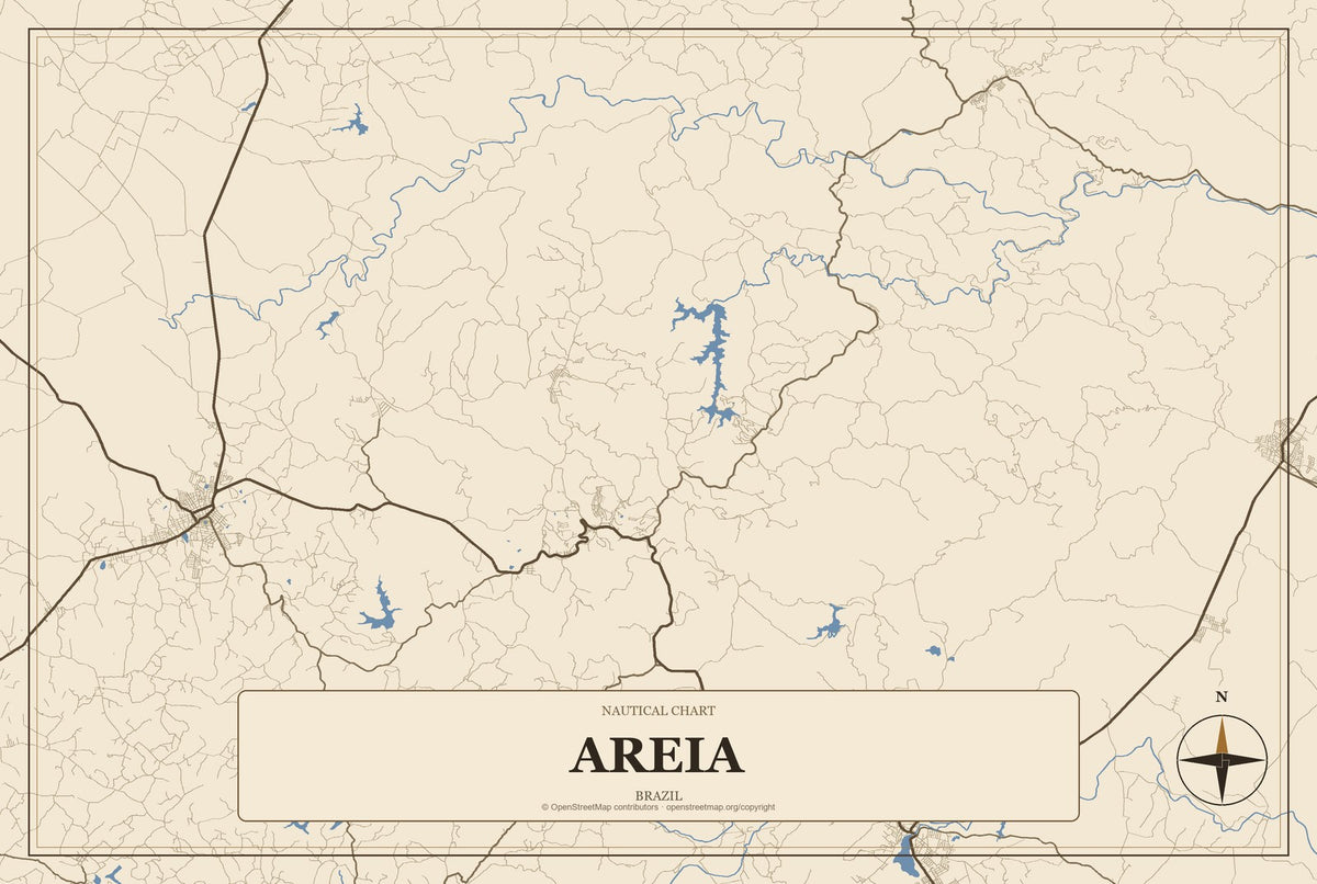 Areia, Brazil City Map Aluminum Sign in Heritage Nautical style