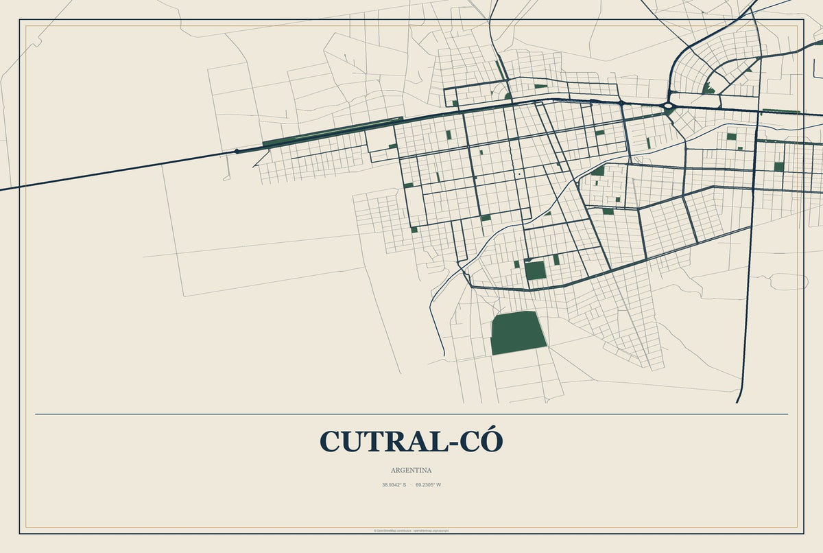 Cutral-Có, Argentina City Map Aluminum Sign in Coastal Cutout style