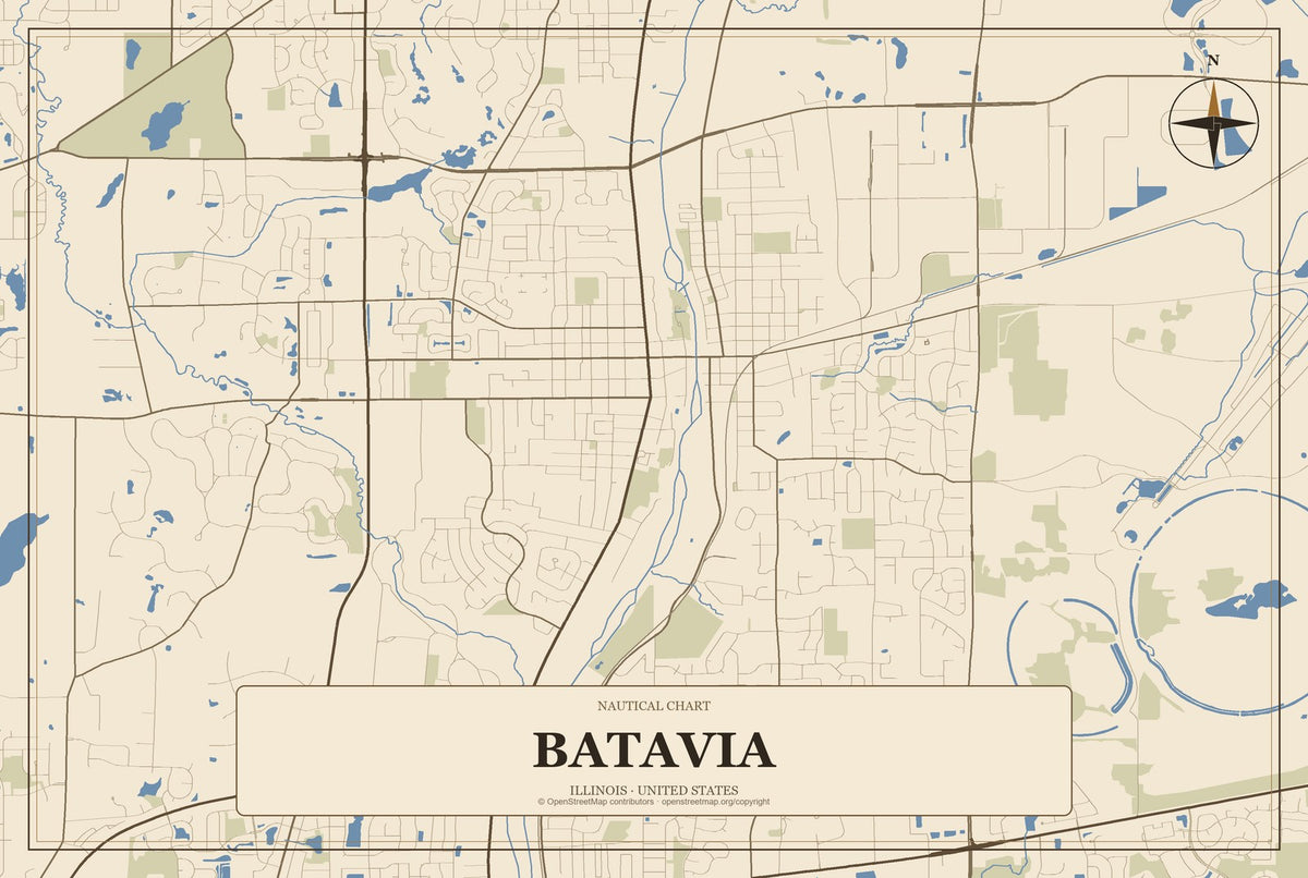 Batavia, Illinois City Map Aluminum Sign in Heritage Nautical style