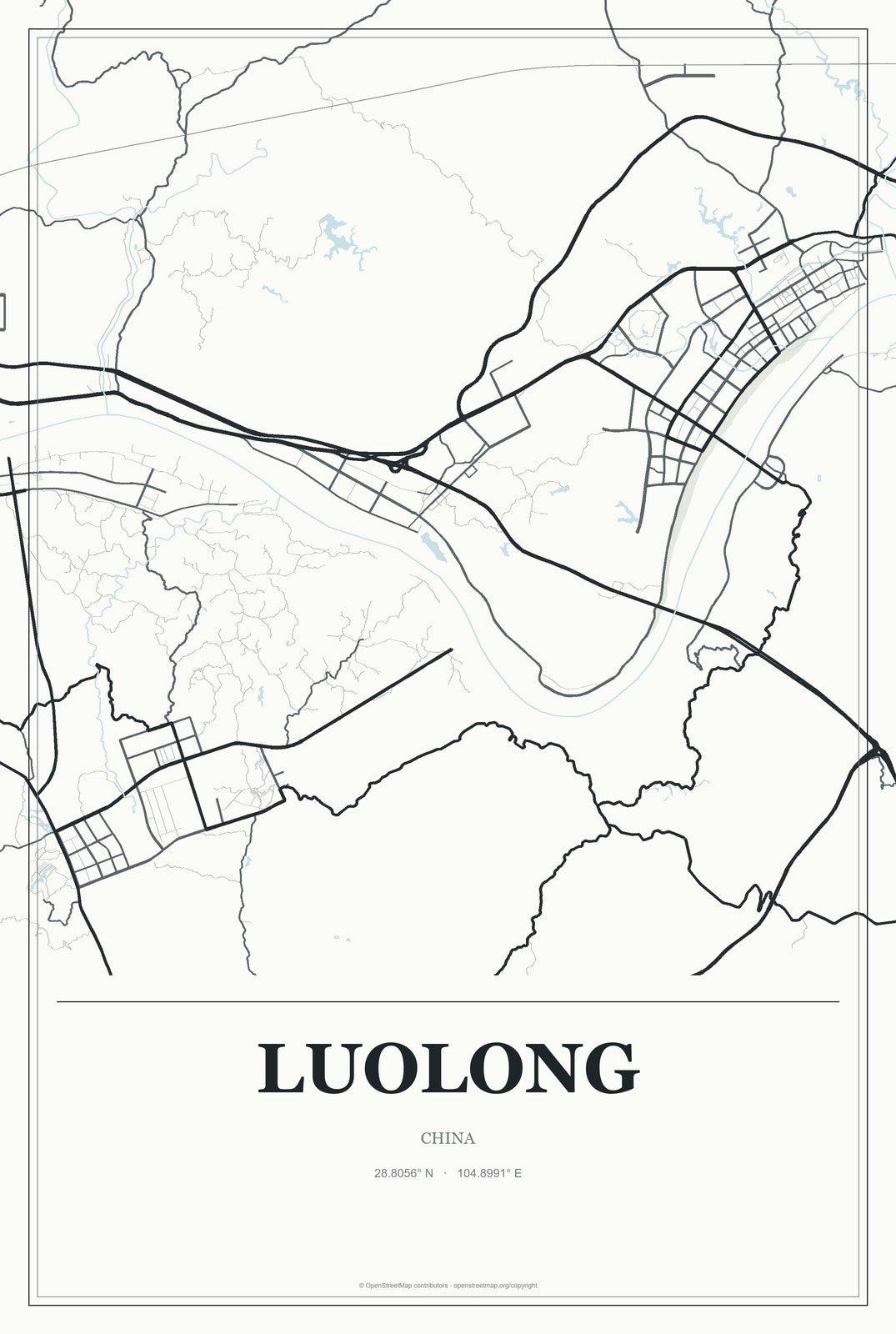 Luolong, China City Map Aluminum Sign in Gallery Air style