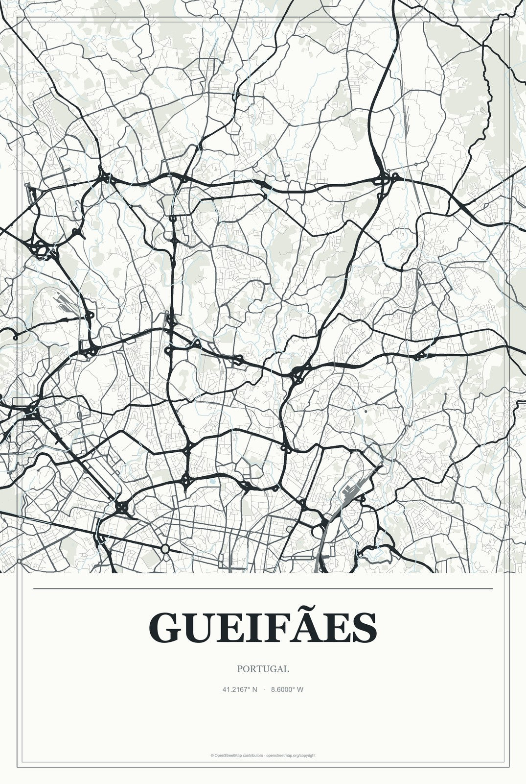 Gueifães, Portugal City Map Aluminum Sign in Gallery Air style