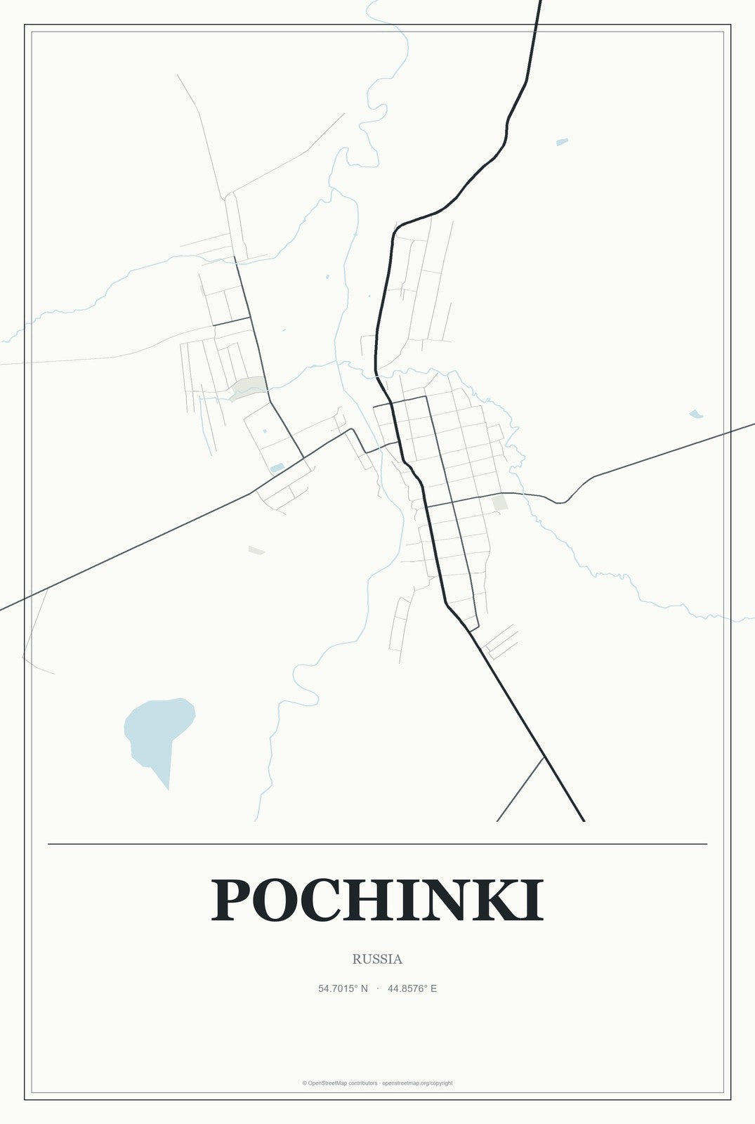 Pochinki, Russia City Map Aluminum Sign in Gallery Air style