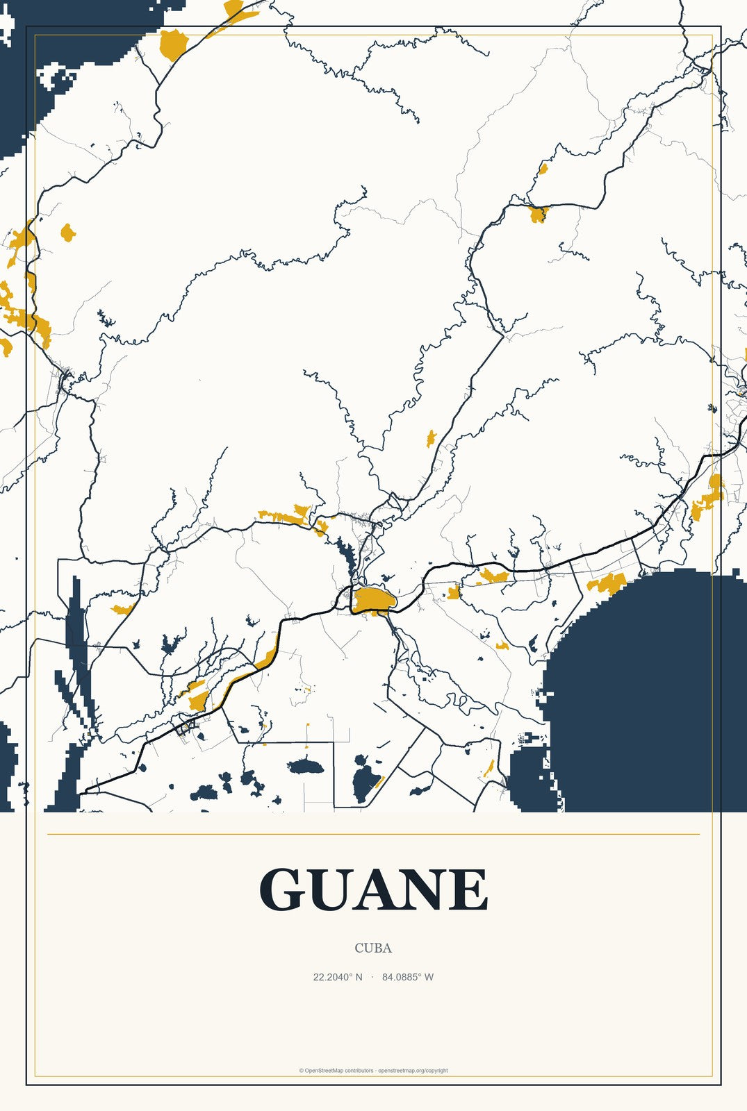 Guane, Cuba City Map Aluminum Sign in Citrine Modern style