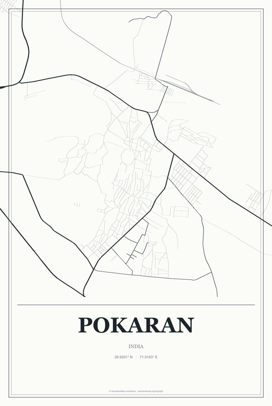 Pokaran, India City Map Aluminum Sign in Gallery Air style
