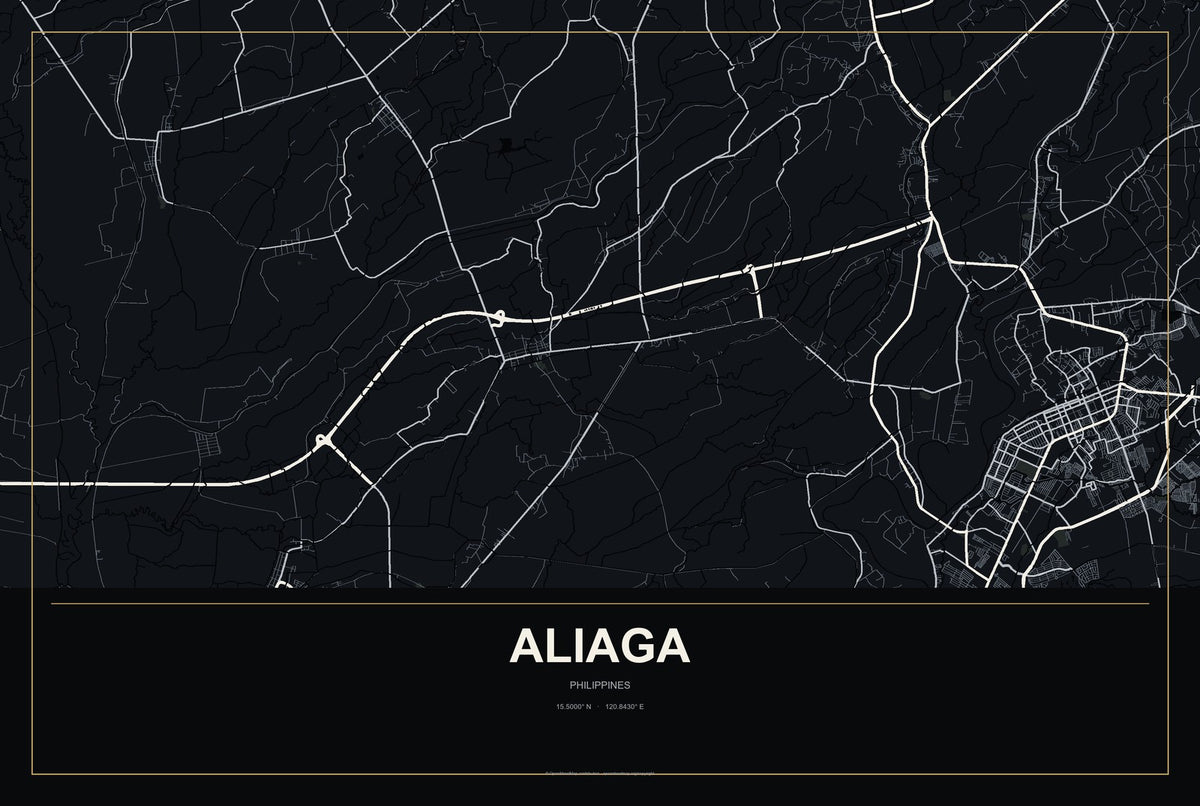Aliaga, Philippines City Map Aluminum Sign in Metropolitan Noir style
