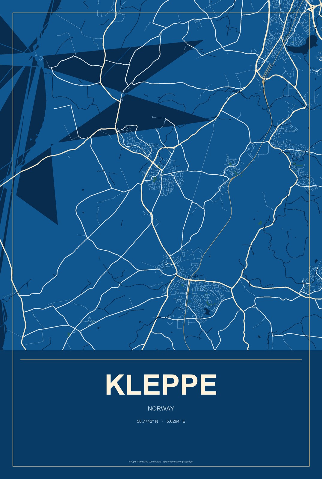 Kleppe, Norway City Map Aluminum Sign in Harbor Cobalt style