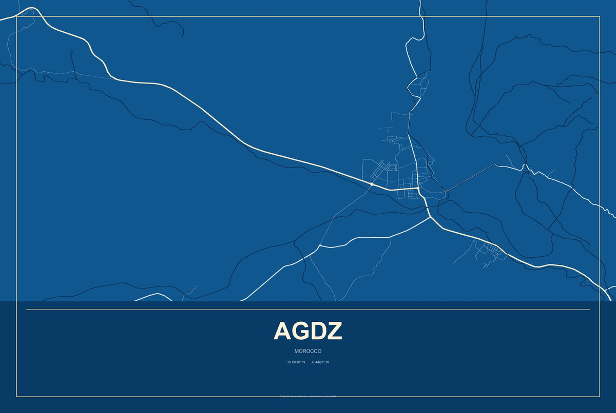 Agdz, Morocco City Map Aluminum Sign in Harbor Cobalt style