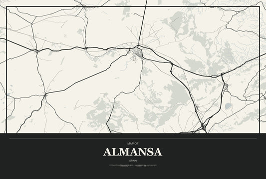 Almansa, Spain City Map Aluminum Sign in Museum Plaque style
