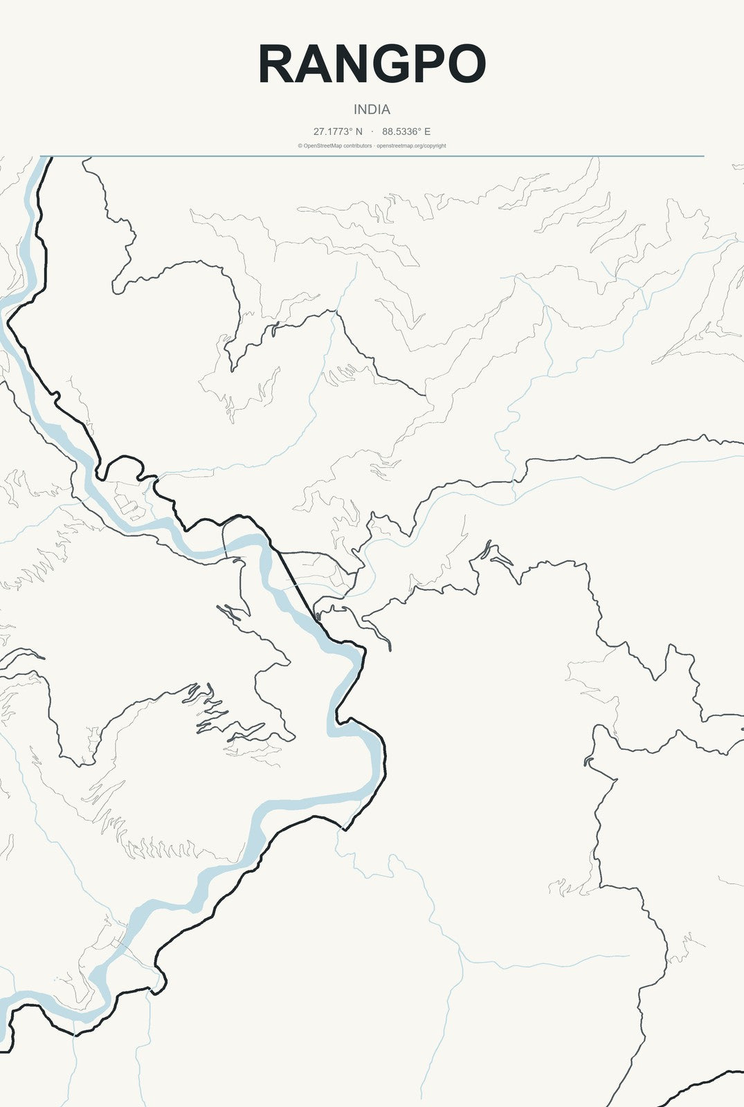 Rangpo, India City Map Aluminum Sign in Headline Atlas style