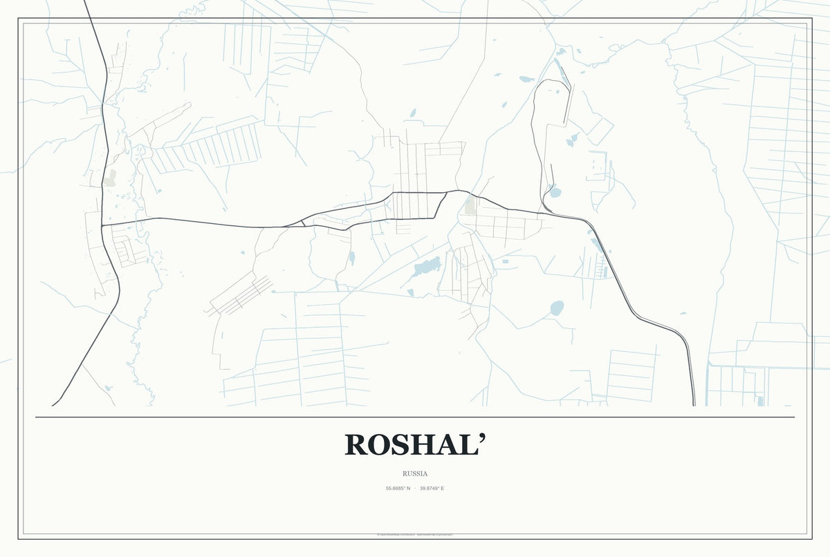 Roshal’, Russia City Map Aluminum Sign in Gallery Air style