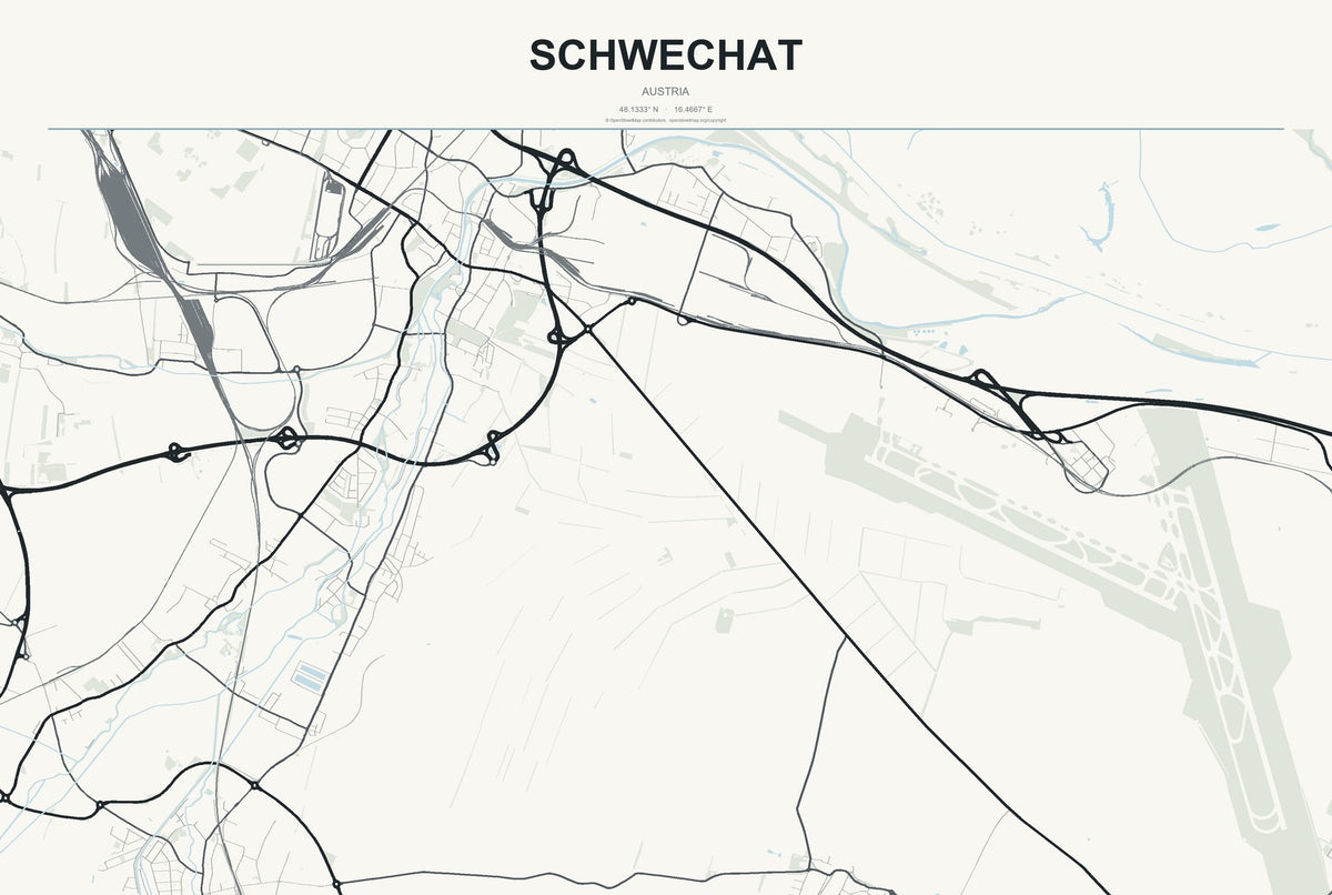 Schwechat, Austria City Map Aluminum Sign in Headline Atlas style