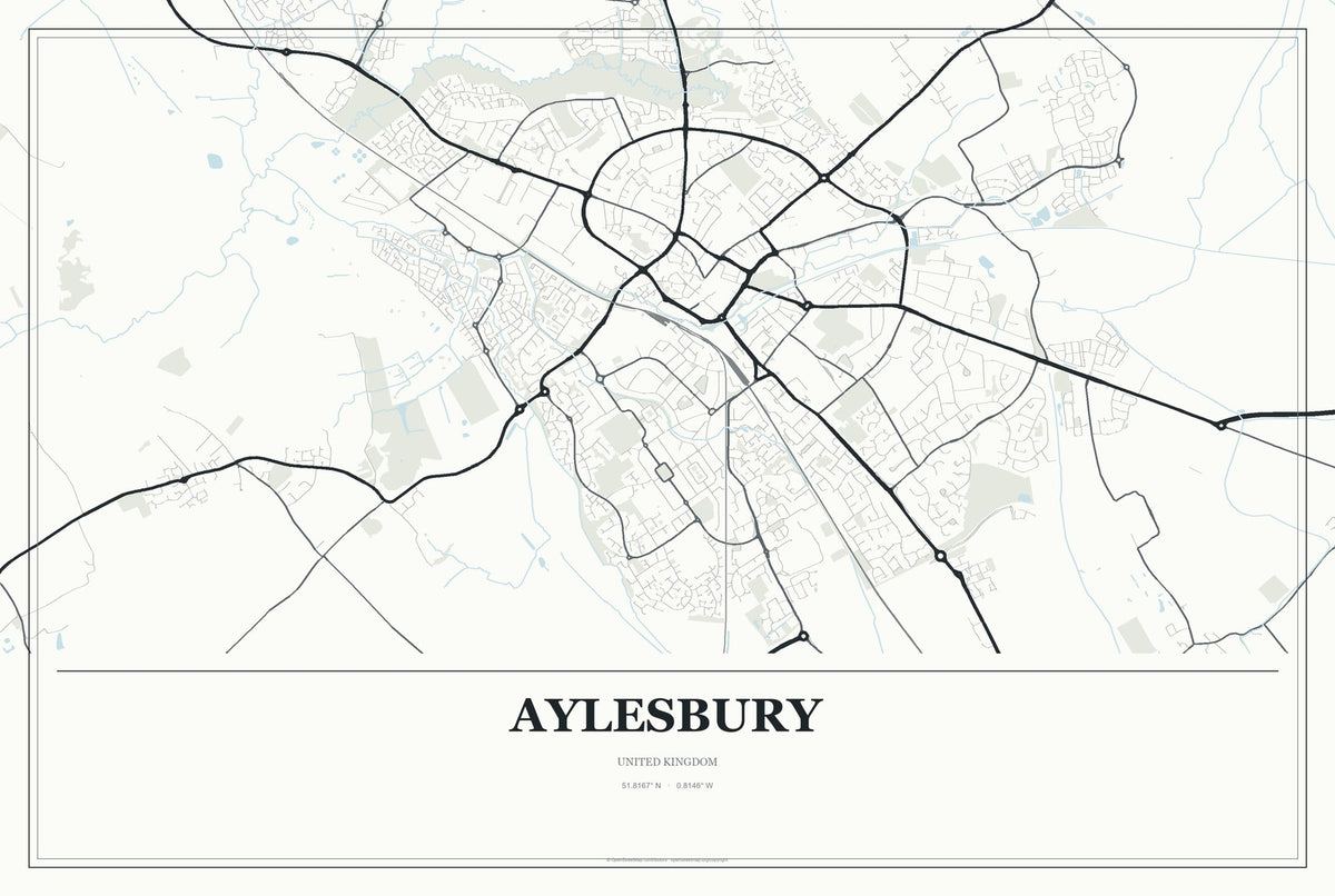 Aylesbury, United Kingdom City Map Aluminum Sign in Gallery Air style