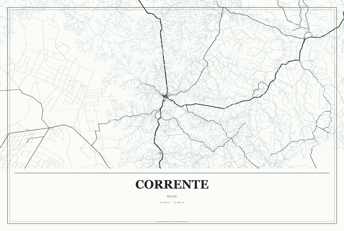 Corrente, Brazil City Map Aluminum Sign in Gallery Air style