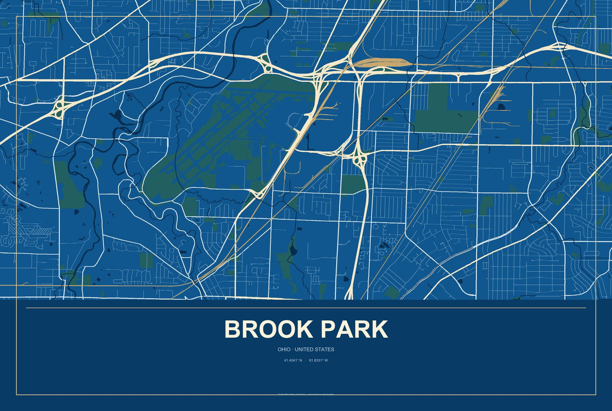 Brook Park, Ohio City Map Aluminum Sign in Harbor Cobalt style