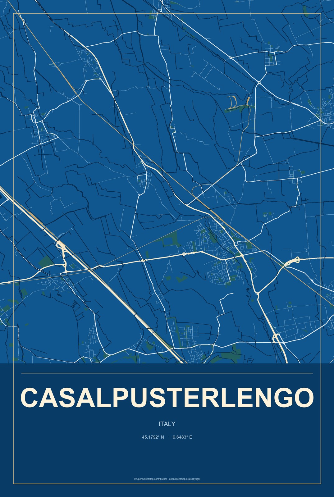 Casalpusterlengo, Italy City Map Aluminum Sign in Harbor Cobalt style