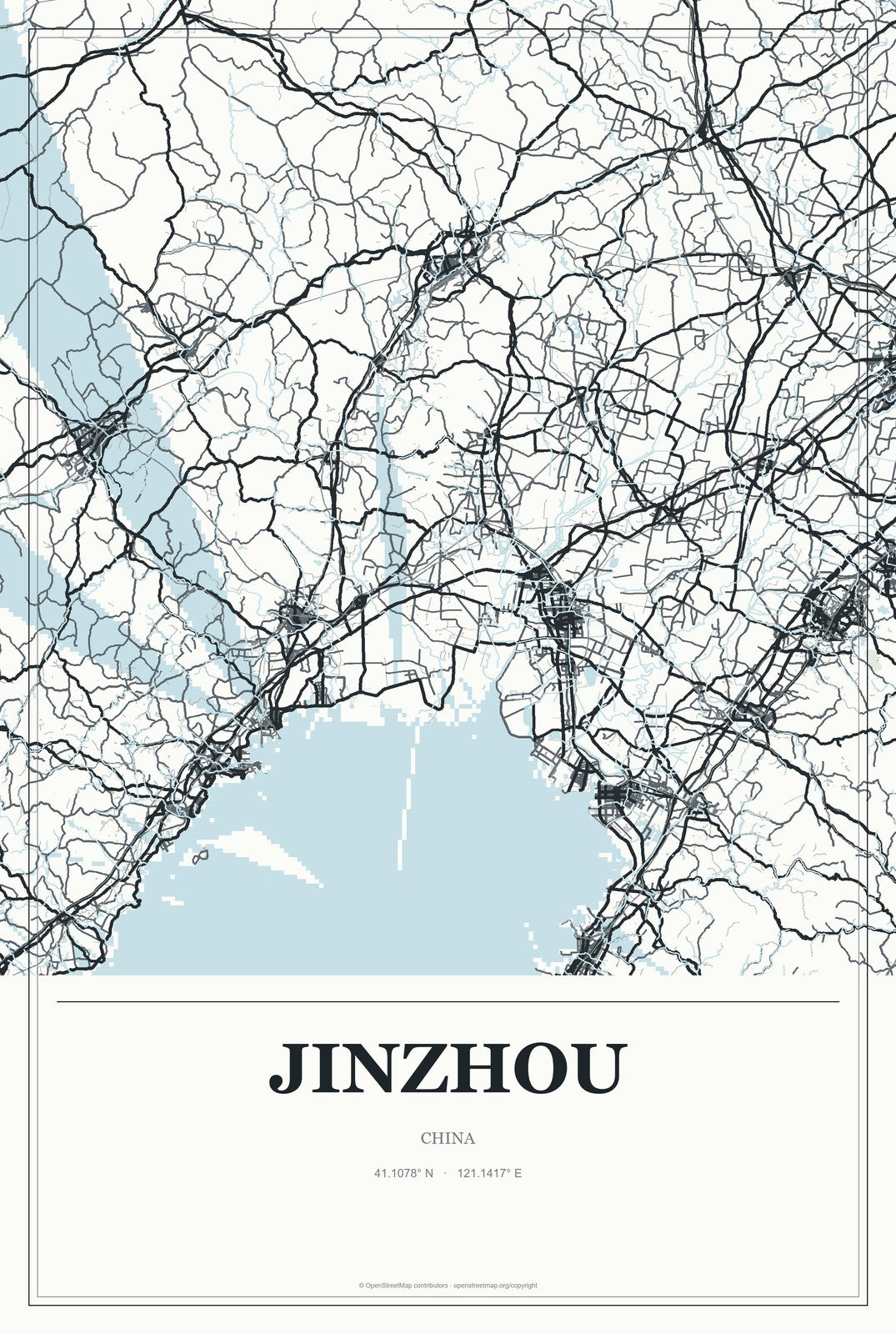 Jinzhou, China City Map Aluminum Sign in Gallery Air style