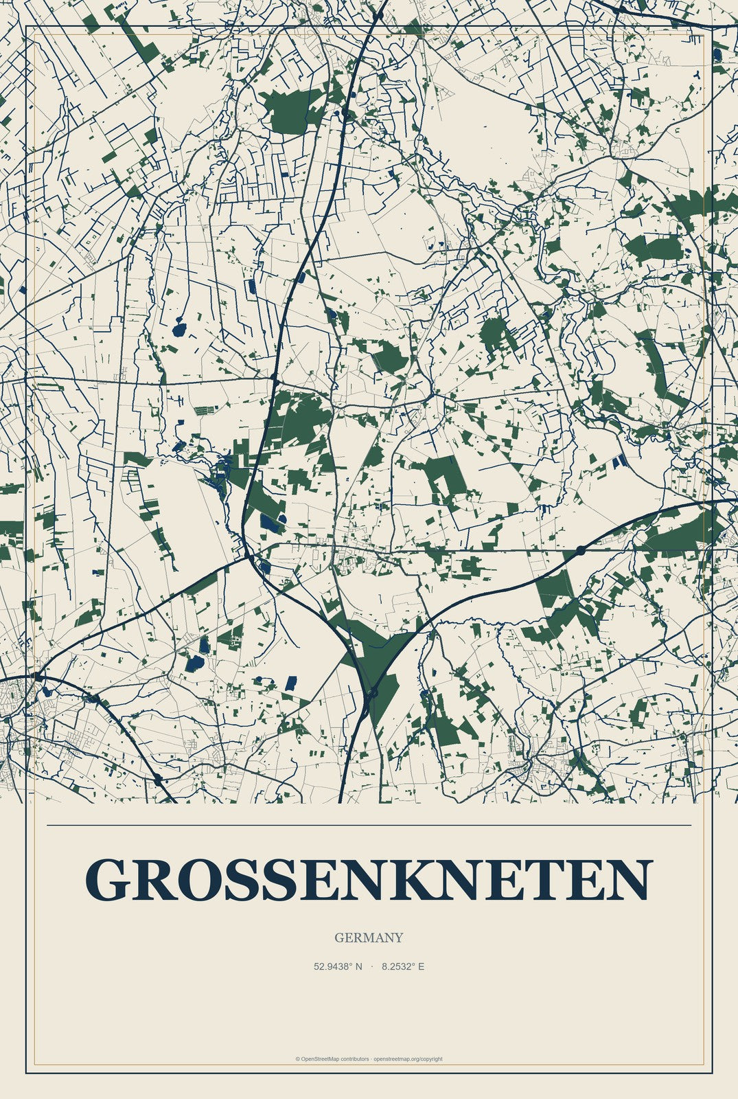 Großenkneten, Germany City Map Aluminum Sign in Coastal Cutout style