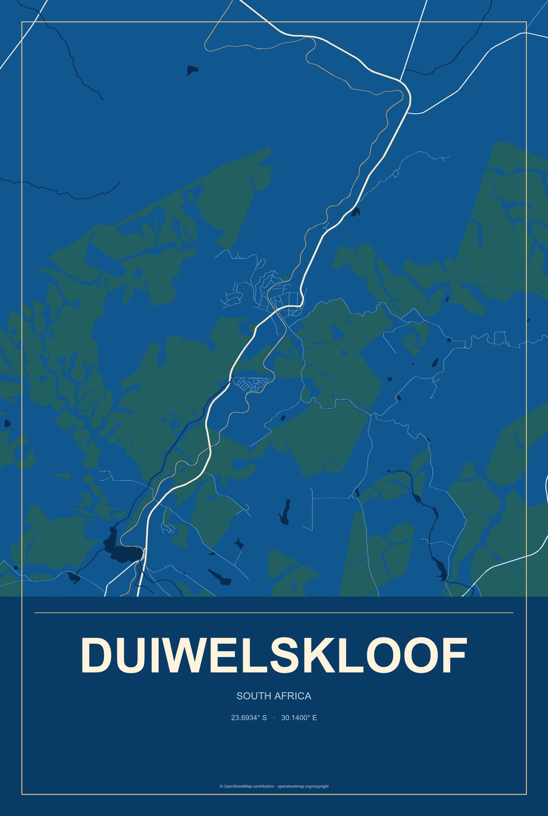Duiwelskloof, South Africa City Map Aluminum Sign in Harbor Cobalt style