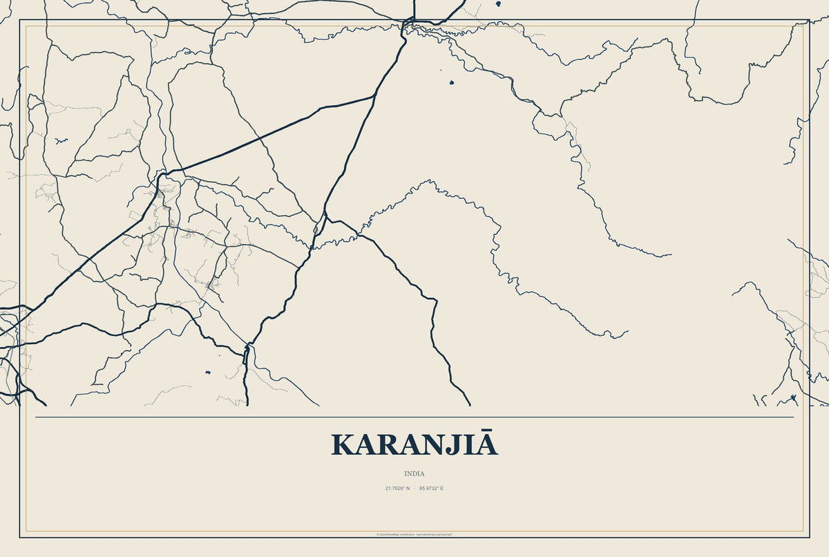 Karanjiā, India City Map Aluminum Sign in Coastal Cutout style