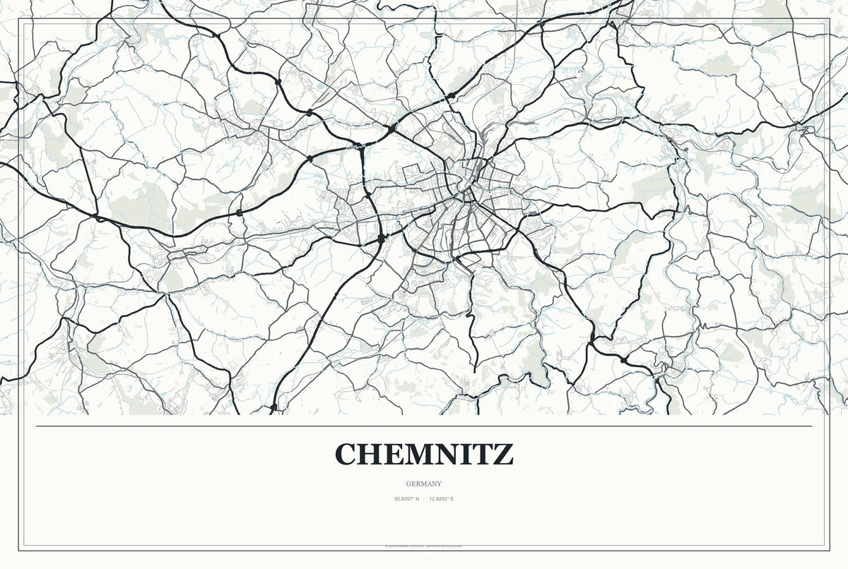 Chemnitz, Germany City Map Aluminum Sign in Gallery Air style