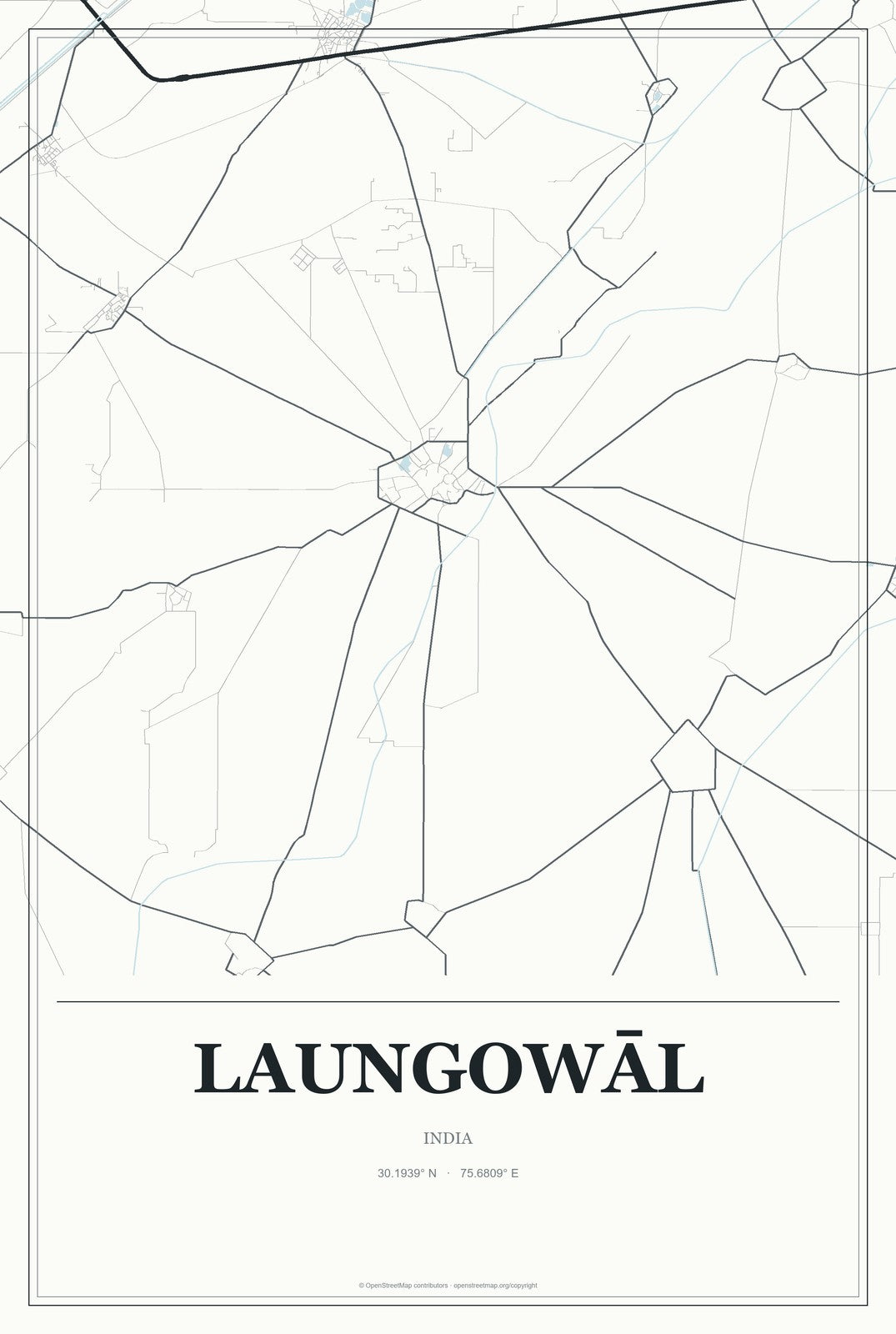 Laungowāl, India City Map Aluminum Sign in Gallery Air style