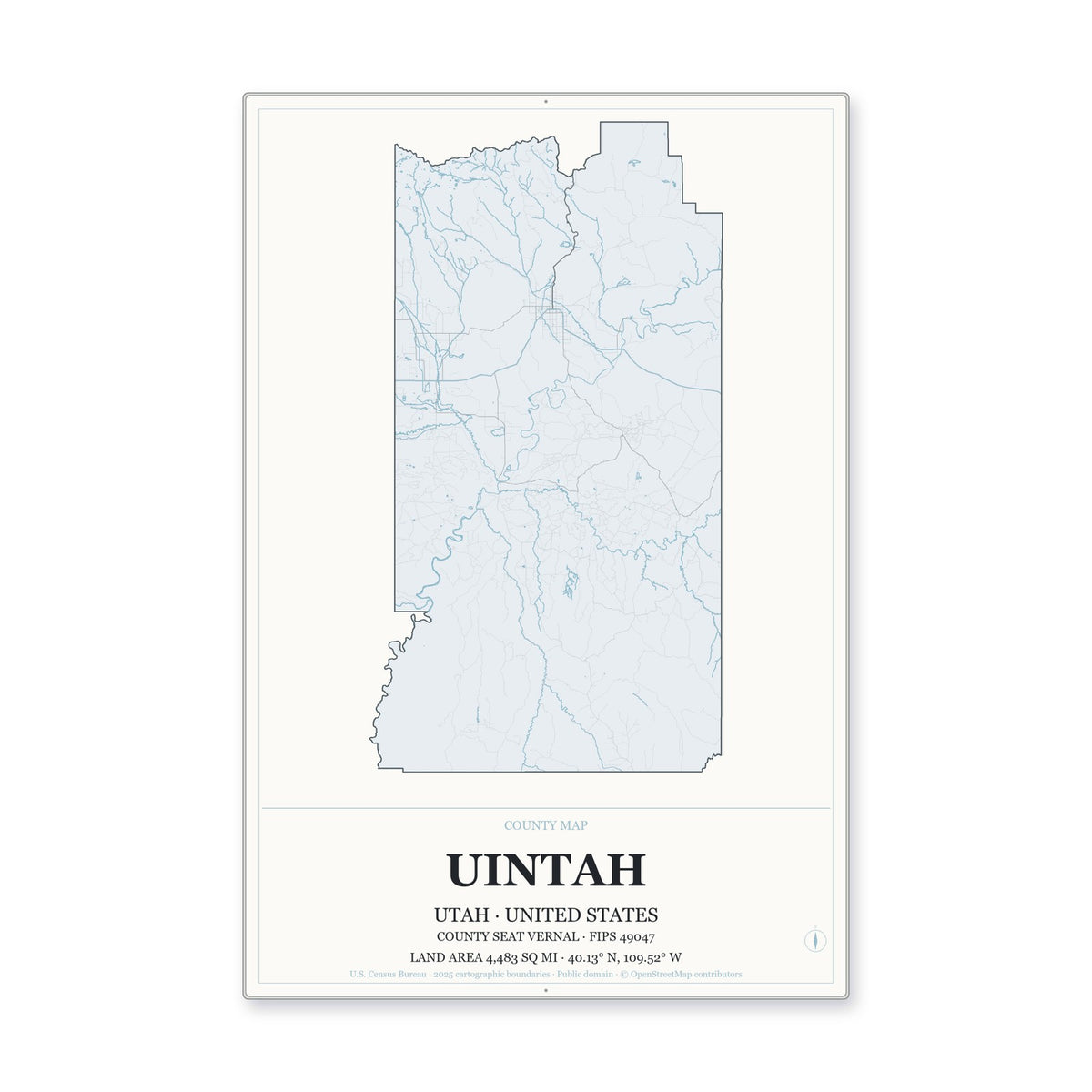 Uintah County, Utah Map Aluminum Sign in Gallery Air style