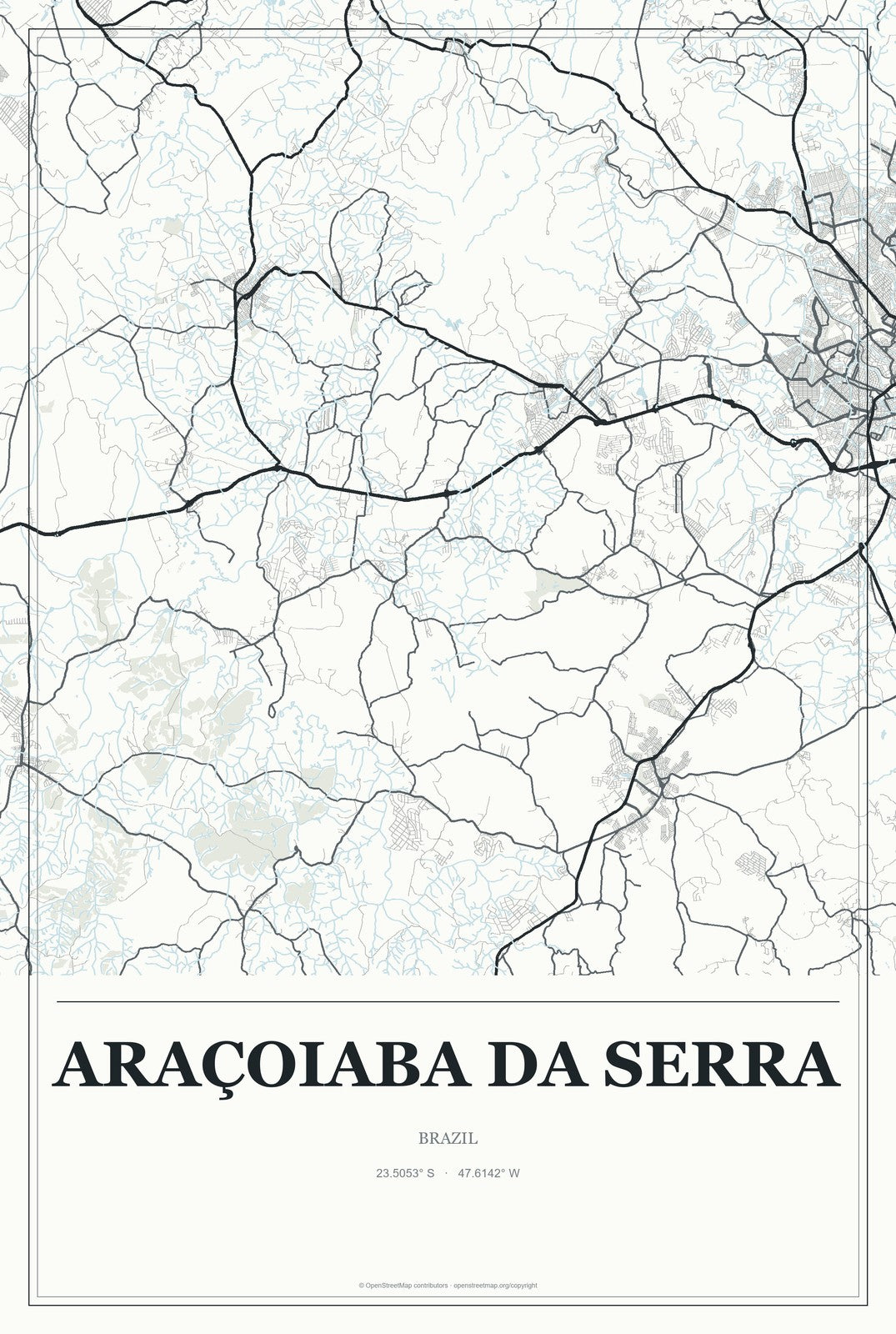 Araçoiaba da Serra, Brazil City Map Aluminum Sign in Gallery Air style