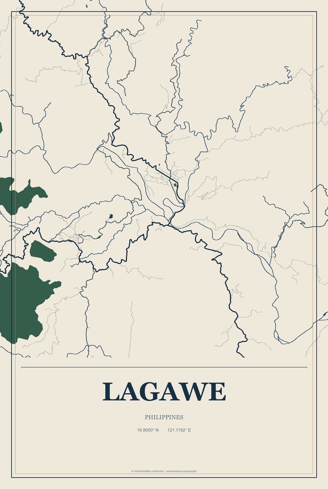 Lagawe, Philippines City Map Aluminum Sign in Coastal Cutout style