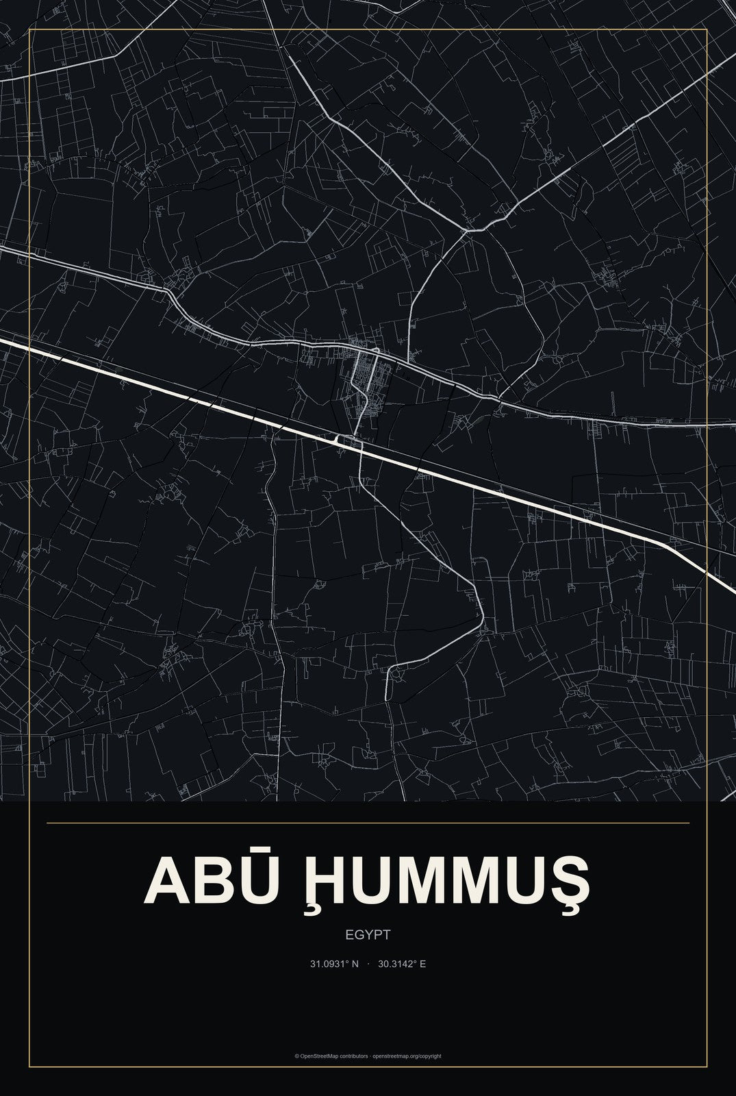 Abū Ḩummuş, Egypt City Map Aluminum Sign in Metropolitan Noir style