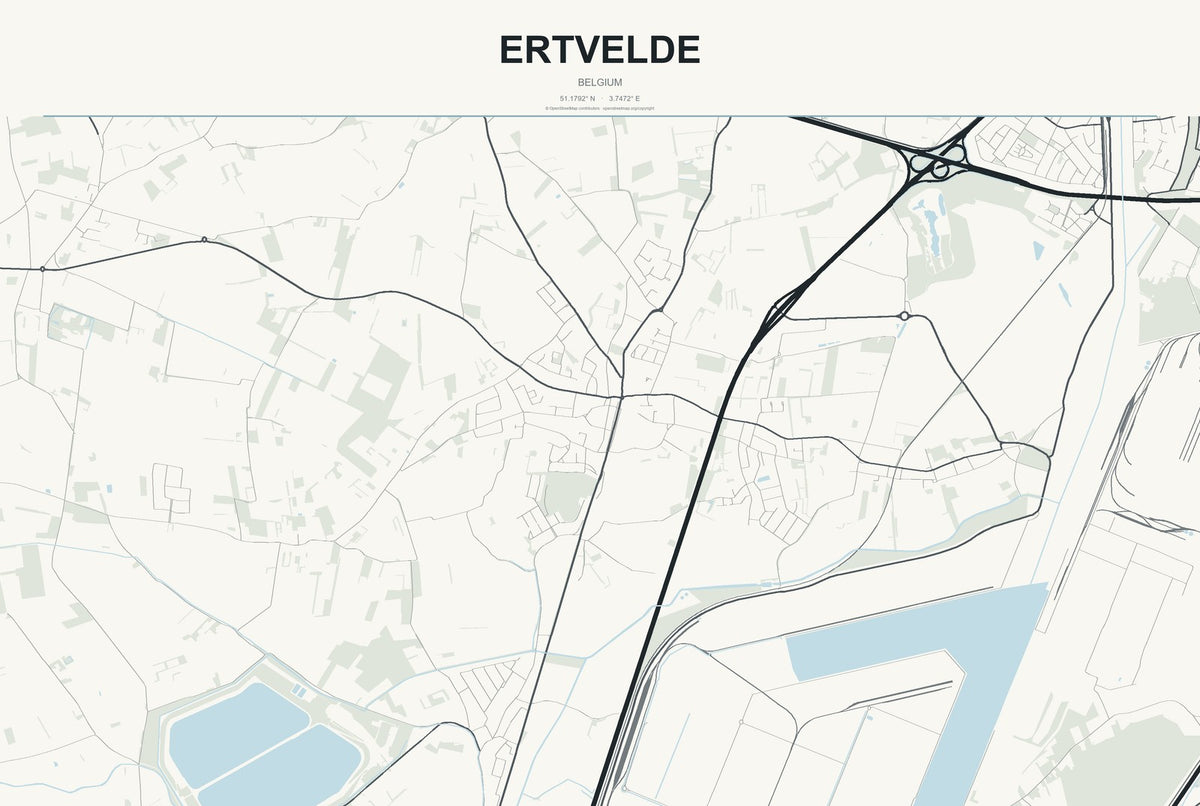Ertvelde, Belgium City Map Aluminum Sign in Headline Atlas style